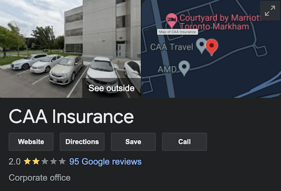 CAA Insurance Ontario Google Reviews