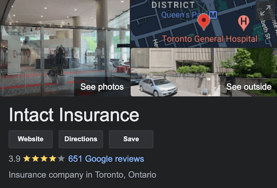 Intact Insurance Ontario Google Reviews