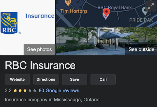 RBC Insurance Ontario Google Reviews