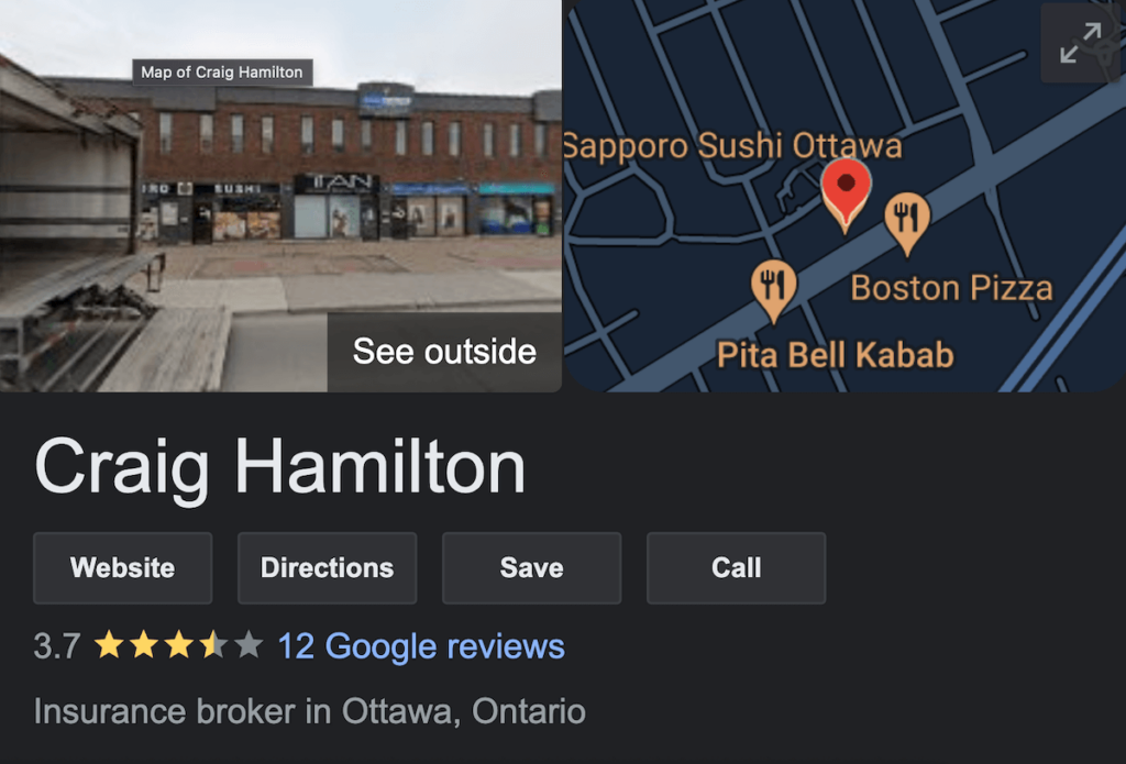 Craig Hamilton Insurance Brokers in Ottawa Google Ratings | KBD Insurance
