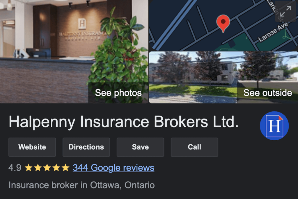 Halpenny Insurance Brokers in Ottawa Google Rankings | KBD Insurance