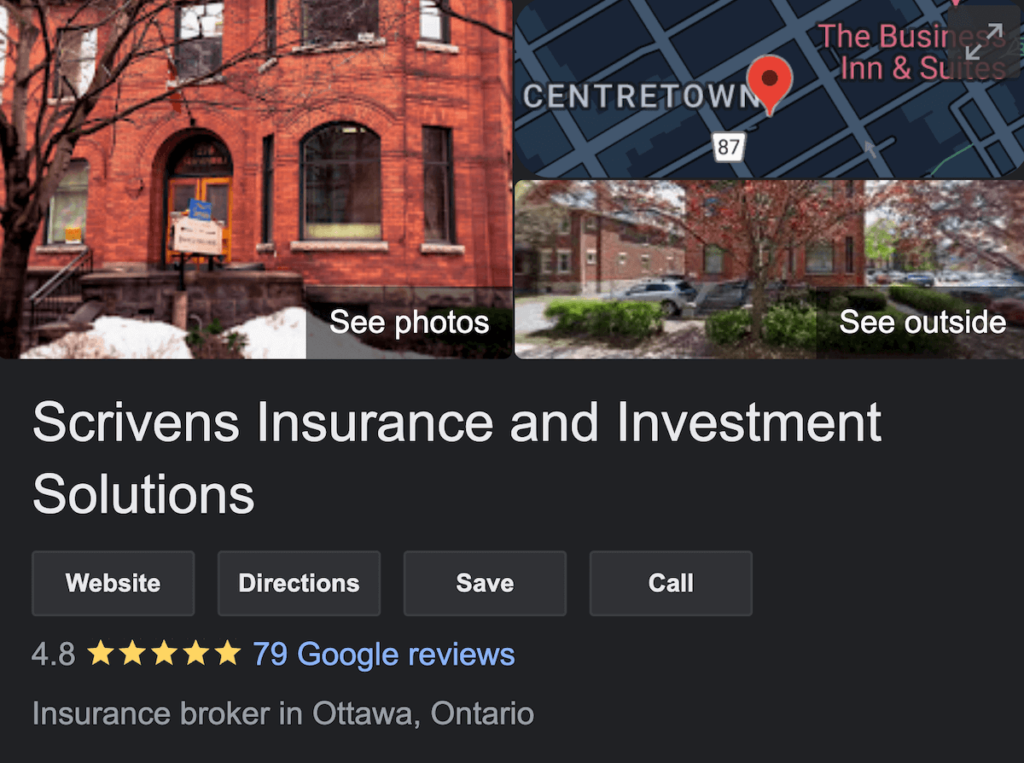 Scrivens Insurance Ottawa Brokers Google Rankings | KBD Insurance