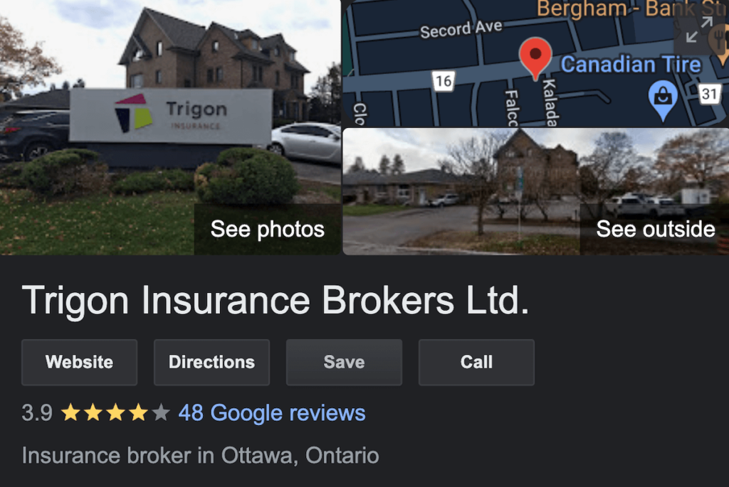 Trigon Insurance Brokers Ottawa Google Rankings | KBD Insurance