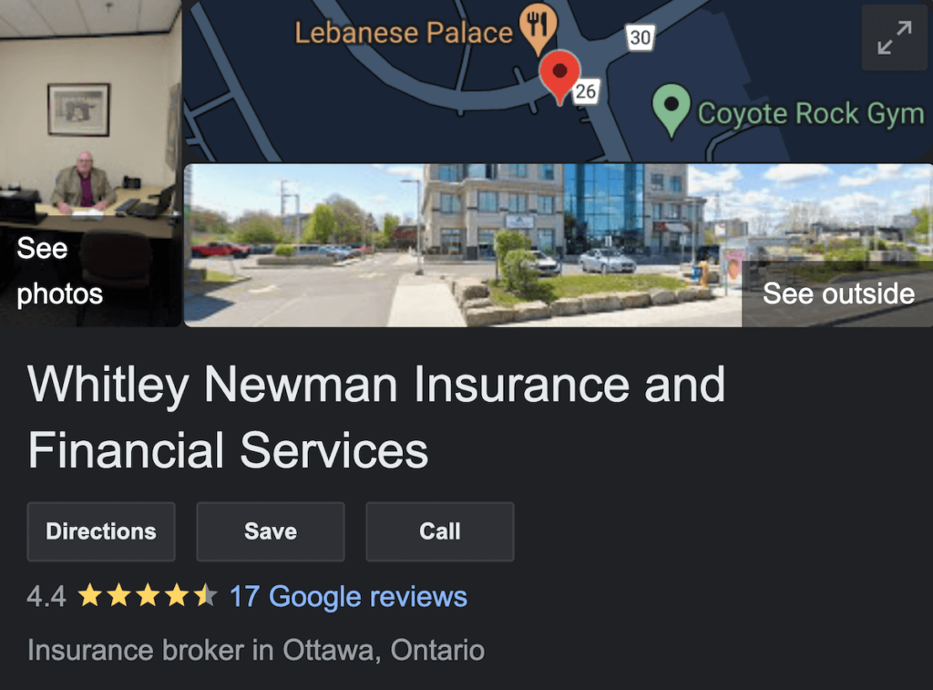 Whitley Newman Ottawa Insurance Broker Google Rankings | KBD Insurance