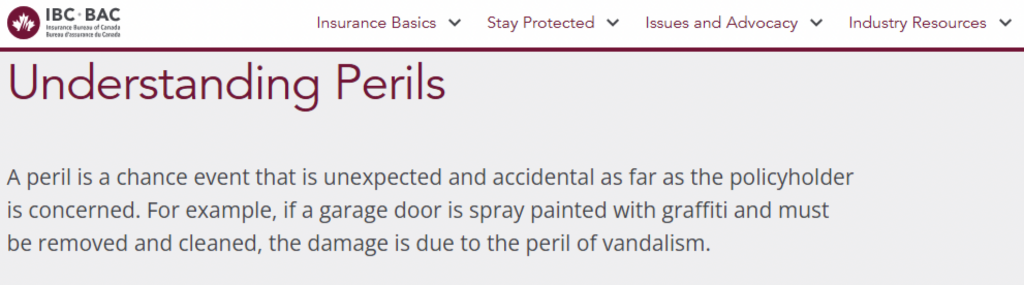 Insurance peril definition | Insurance Bureau of Canada